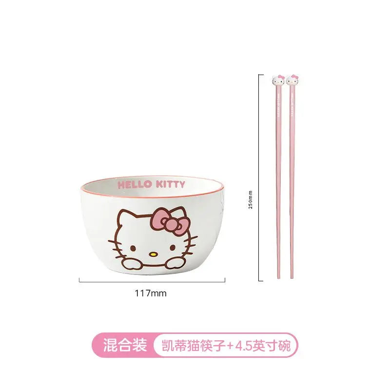 Hot Sale Sanrio Tableware Hello Kitty Bowl Spoon Plate Cartoon Kawaii Ceramic Tableware Kitchen Set Food Storage Household Gifts
