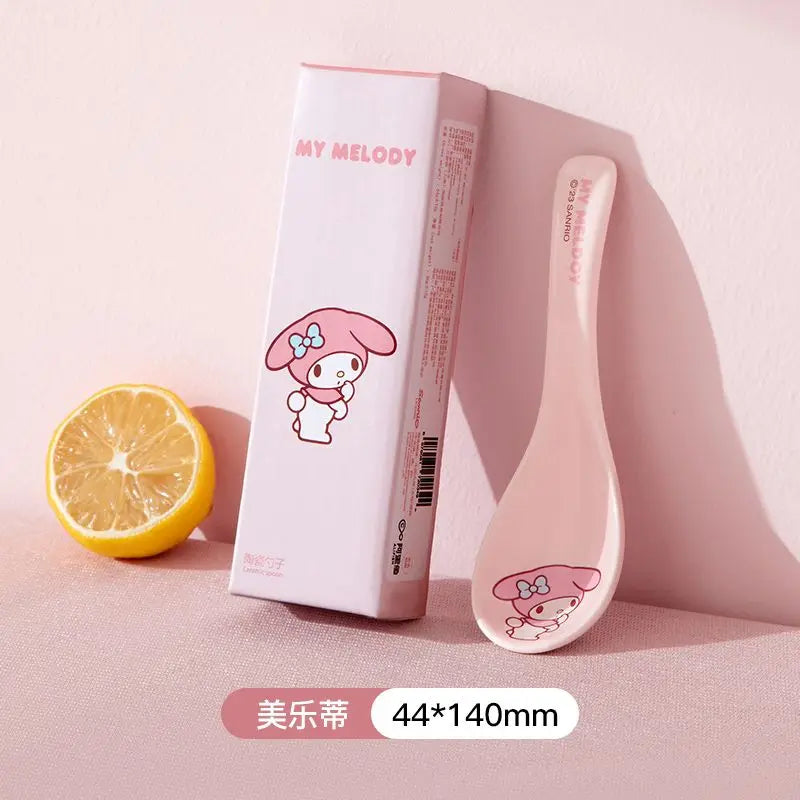 Hot Sale Sanrio Tableware Hello Kitty Bowl Spoon Plate Cartoon Kawaii Ceramic Tableware Kitchen Set Food Storage Household Gifts